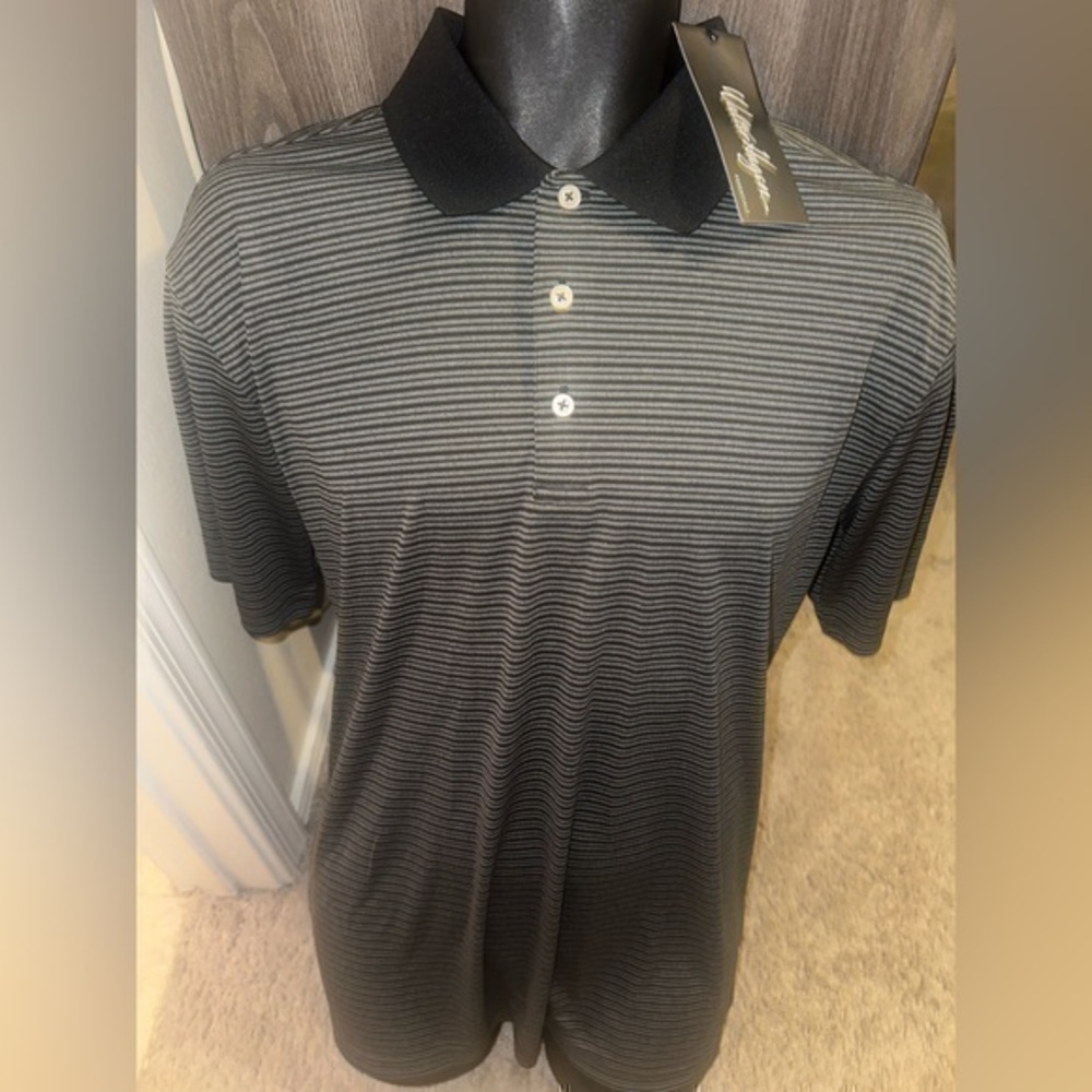 Men’s New Walter Hagen Golf Black Striped Polo Shirt Size m Medium large